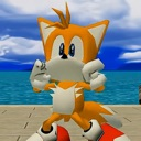 Tails the fox standing with his fists clenched in a fighting stance.