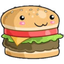 Hamburger with a cute blushing face and a small smile.
