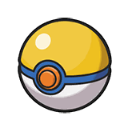 Park Ball from Pokémon with a yellow top and white bottom.