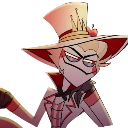 Lucifer Morningstar wearing a top hat with a smug, judgmental expression.