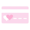 Credit card with a light pink background and two hearts on the left side.