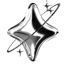 A metallic four-pointed star with a thin orbital ring, rendered in a shiny chrome style against a black background.