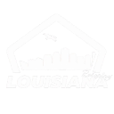 Louisiana state logo in white line art on a black background.