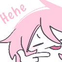Anime character with pink hair smirking and pointing with a finger while the word Hehe is written above.