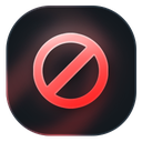A glowing red X symbol centered on a dark rounded square background.