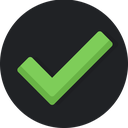 Green checkmark symbol centered inside a dark gray circle.