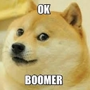 Doge the Shiba Inu looking smug with the text OK BOOMER overlaid.