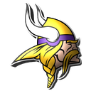 Minnesota Vikings mascot logo featuring a Viking head with a yellow helmet and braided hair.