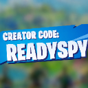 Text banner reading Creator Code: ReadySpy in bold white letters on a blue background.