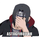 Itachi Uchiha performing a facepalm with the text Astaghfirullah written below him.