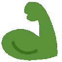 Green frog arm flexed in a classic bicep pose.