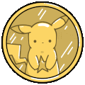 Pikachu face embossed on a shiny gold coin.