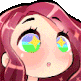 Anime girl with swirling, colorful star-filled eyes looking completely amazed.