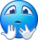 A blue emoji with wide eyes and an open mouth holding its hands up in a gesture of shock.