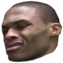Russell Westbrook making a skeptical and confused facial expression.