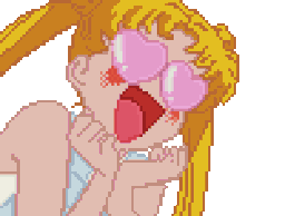 Usagi Tsukino with large pink heart-shaped eyes and an excited expression.