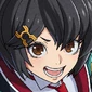 Peni Parker with short black hair and brown eyes shouting with an intense and excited expression.