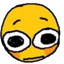 A yellow circular face with massive, wide-open black eyes and a flat, thin line for a mouth, conveying a state of total conf…