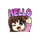 Anime girl winking and waving with the word Hello written above her head.