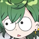 Anime character with green hair and large glasses looking confused with wide eyes.