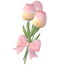 Three soft pink tulips tied together with a light pink ribbon.