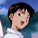 Shinji Ikari looking at the camera with a smug, self-satisfied grin.