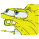 SpongeBob SquarePants with wide, bloodshot eyes and a frantic, distressed expression.