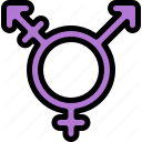 Transgender symbol in purple on a dark gray striped background.