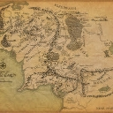 Middle-earth map drawn on aged parchment paper.