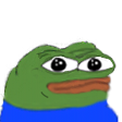 Pepe the Frog character with a distorted face and large blue tears streaming down his cheeks.