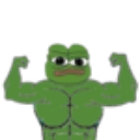 Pepe the Frog flexing his muscular arms to show off strength.