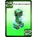 Charged Creeper from Minecraft surrounded by a blue electric aura on a green background.