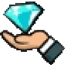 A hand wearing a suit sleeve holding up a bright blue diamond.