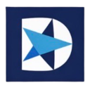 Letter D combined with a blue star pointer on a dark blue background.
