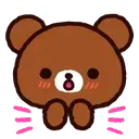 Rilakkuma bear with a surprised expression clapping its paws together.