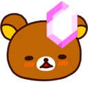 Rilakkuma the bear with a glowing pink crystal floating above his head.