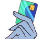 Ranni the Witch holding a credit card up to the screen.