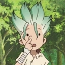 Senku Ishigami from Dr. Stone looking confused while picking his nose.