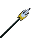 A stylized spear tip flying forward with a black shaft.
