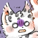 A white spotted creature with wide eyes and a purple stress aura looking panicked and shocked.