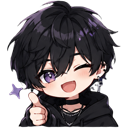 Anime boy with dark hair and a cross earring winking and giving a thumbs up.