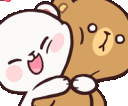 Milk and Mocha bears sharing a big, happy, and affectionate hug.