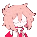 An anime character with pink hair swaying side to side with a peaceful expression.