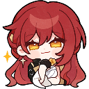 Himeko from Honkai Star Rail with long red hair and yellow eyes wearing a smug expression.
