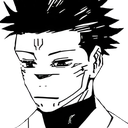 Ryomen Sukuna with a bored and unimpressed facial expression in a black and white manga style.