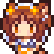 A cute pixelated girl with brown hair and yellow star accessories smiling happily.