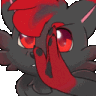 A black and red fox character making a talk to the hand gesture with an annoyed expression.