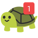 A cute green turtle with a red notification badge showing the number one.