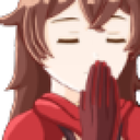 Amber from Genshin Impact with eyes closed and hands pressed together in a prayer gesture.