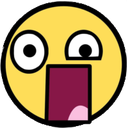 Yellow circular face with wide eyes and a large, open rectangular mouth expressing shock and confusion.